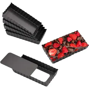 Set of 6 Rectangular 4 Inch Non-Stick Mini Tart Pan With Loose Removable Bottom For Pies Quiche Cheesecake Desserts Bakeware