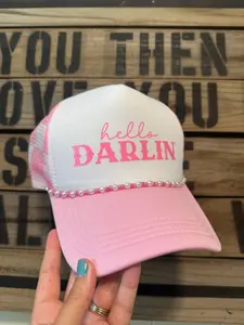 Pink Checkered Hello Darlin’ Trucker Hat