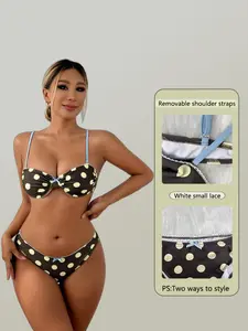 Women's New Polka Dot Print Bikini Set, Small Lace Trim Swimsuit, Fashionable Beachwear, Summer Swimwear, Bathing Suit Bikini
