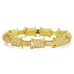 Barb Wire Baguette CZ Iced Out Hip Hop Bracelet