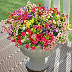 Artificial Flowers for Outdoors, 12 Bundles Fake Outdoor Flowers Faux Plants, UV Resistant Artificial Plants & Flowers for Decoration, Outdoor Fake Flowers for Porch Garden Decor