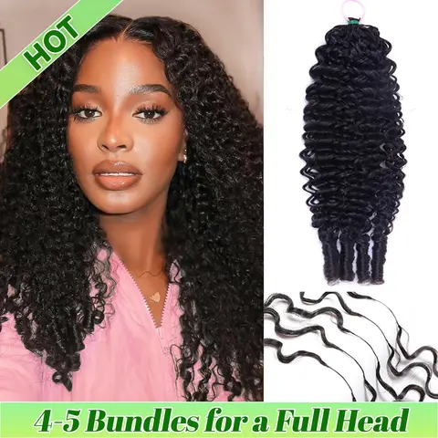 Burmese Curly Human Hair Extensions for Black Women, Pre-Separated for Easy Use with Invisible Micro Knots & Thin Loop, Deep Wave Feathered Tip Hair Braids, 1Pcs/50g, 4-5 Bundles for Full Head, HD Wig Caps & Wig Tape, Natural Look