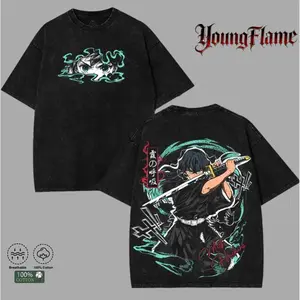 Muichiro Tokito Demon Slayer Retro Short-Sleeve T-Shirt, Mist Hashira Anime Graphic Tee, Vintage Washed Oversized Casual Unisex Menswear Top