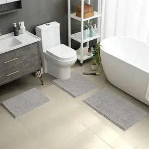 Bathroom Mat Set, 3 Counts/set Soft Highly Absorbent Water Absorbing Plush Bathroom Mat, Non-slip Plush Carpet for Bathroom, Bathroom Rug Set, Bathroom Mats Set, Bath Mat Sets, Bathroom Accessories