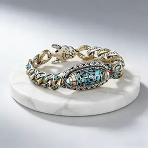 Nine Eye Dzi Bead Bracelet Turquoise Tibetan Mantra Lucky Amulet Meditation Jewelry