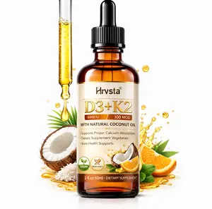 Vitamin D3 + K2 Drops 6000 IU & 300 MCG | Faster Absorption with Coconut Oil | Bone & Immune Support
