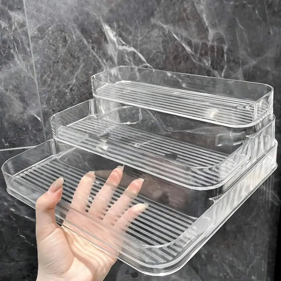 3-Tier Stepped Transparent Acrylic Storage Box - Sturdy Cosmetic Organiser, Stackable Stepped Desktop Storage Tower for Bathroom Dresser Table Perfume, Skin Care Products, Family Use, Organizer Storage, Storage Tower Cosmetic Organisers
