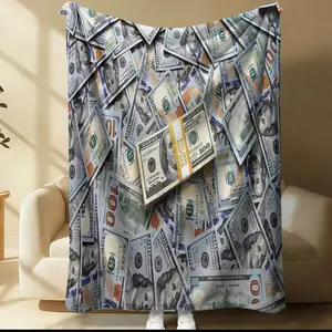 US Dollar Printed Bed Blanket, USD、Money Pattern Luxurious, Stylish, Soft and Skin-Friendly Flannel Blanket, Sofa Throw, Suitable for Camping, Travel and Various Occasions.Nap Blanket,Lap Blanket Plush Blanket