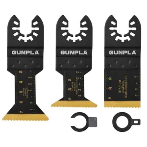 Gunpla 3PCS Titanium Coated Oscillating Multitool Blades | Universal Saw Blade Set for Wood, Soft Metal, Nails & Screws | 2X Longer Life & Wavy Tooth Design for Smooth Cuts