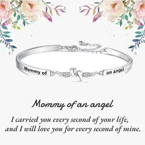 Mother and baby angel bracelet, footprint bracelet, fashion bangle, everyday wear.