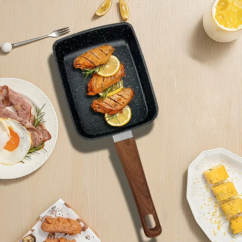Japanese Tamagoyaki Non-stick Pan Breakfast Pot, Rectangular Omelette Pan, Small Pan Set, With Silicone Spatula, Easy To Make Japanese Thick Omelet, Uniform Heat Conduction, Time And Effort Saving