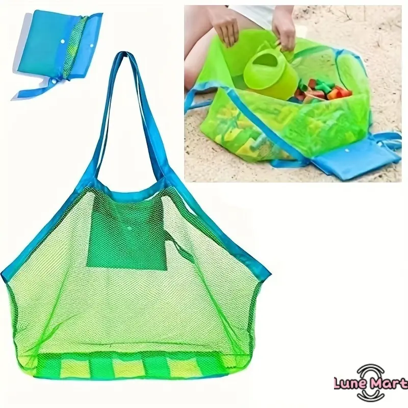 High-Capacity Large Mesh Fabric Beach Bag - Foldable, Lightweight, Quick-Dry, Multi-Pocketed Tote with Built-In Organizer for Kids’ Sand Toys & Travel Storage, Tote Shape, Multi-Pockets, Organizer Bag, Net Bag