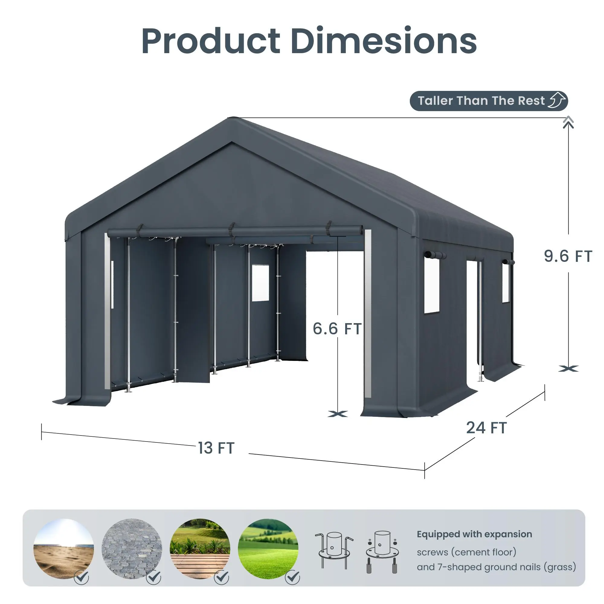 PHIVILLA Outdoor Portable Storage Shelter Shed Garage with Roll up Zipper Doors & Vents Carport for Motorcycle Waterproof and UV Resistant Anti-Snow Portable Garage Kit Tent, Gray
