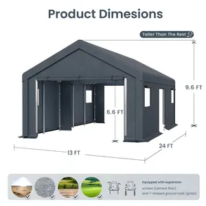 Phivilla Outdoor Portable Storage Shelter Shed Garage with Roll up Zipper Doors & Vents Carport for Motorcycle Waterproof and UV Resistant Anti-Snow Portable Garage Kit Tent, Gray
