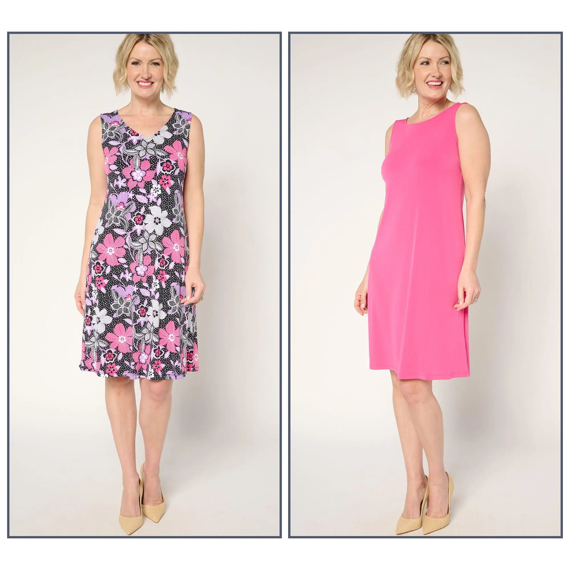Susan Graver Petite Liquid Knit Set of 2 Print & Solid Dresses