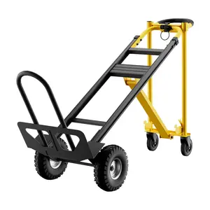 Garvee Foldable Hand Truck with Wheels - 3 in 1 Convertible Heavy Duty Dolly Cart with Elastic Straps, 800 lbs Capacity, Aluminum Collapsible Hand Truck Dolly for Home, Supermarket, Warehouse Moving - Yellow