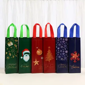 12pcs/24pcs Christmas Wine Bottle Gift Bags Set with Handle, Durable Polyester, Festive Design, Ideal for New Year, Birthday, Anniversary, Holiday Gifts