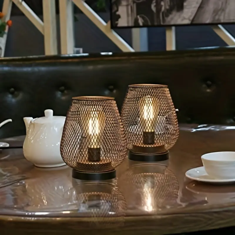 Metal Cage LED Lantern Battery Powered Cordless Accent Light with LED Great for Weddings Parties Patio Events for Indoors Outdoors
