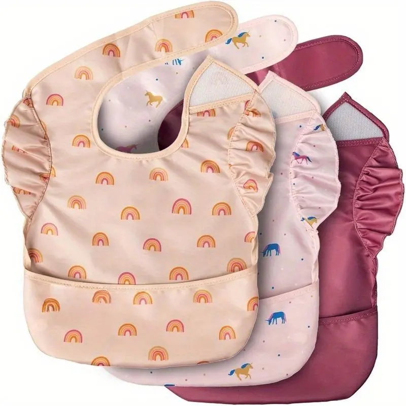 3 pcs Baby Bib - Waterproof Bib for Baby Boy or Girl - PFAS, PVC, BPA, Phthalate Free - Baby Feeding Bibs - Adjustable Bib Straps