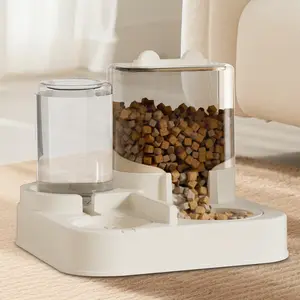 Automatic Cat Feeder and Waterer Set, 2-in-1 Gravity Pet Food Dispenser with Fully Transparent Storage - Self-Dispensing Water Station, Large Capacity, Detachable & Easy to Clean for Cats and Small Dogs (Beige)