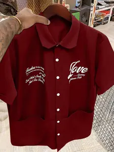 Men's Young Fashion Casual Commuter Short Sleeve Shirt, Pocket Design, Loose Box Fit, Stylish Versatile, Daily Wear, Outdoor Activities, College, Holiday Gift, Aesthetics