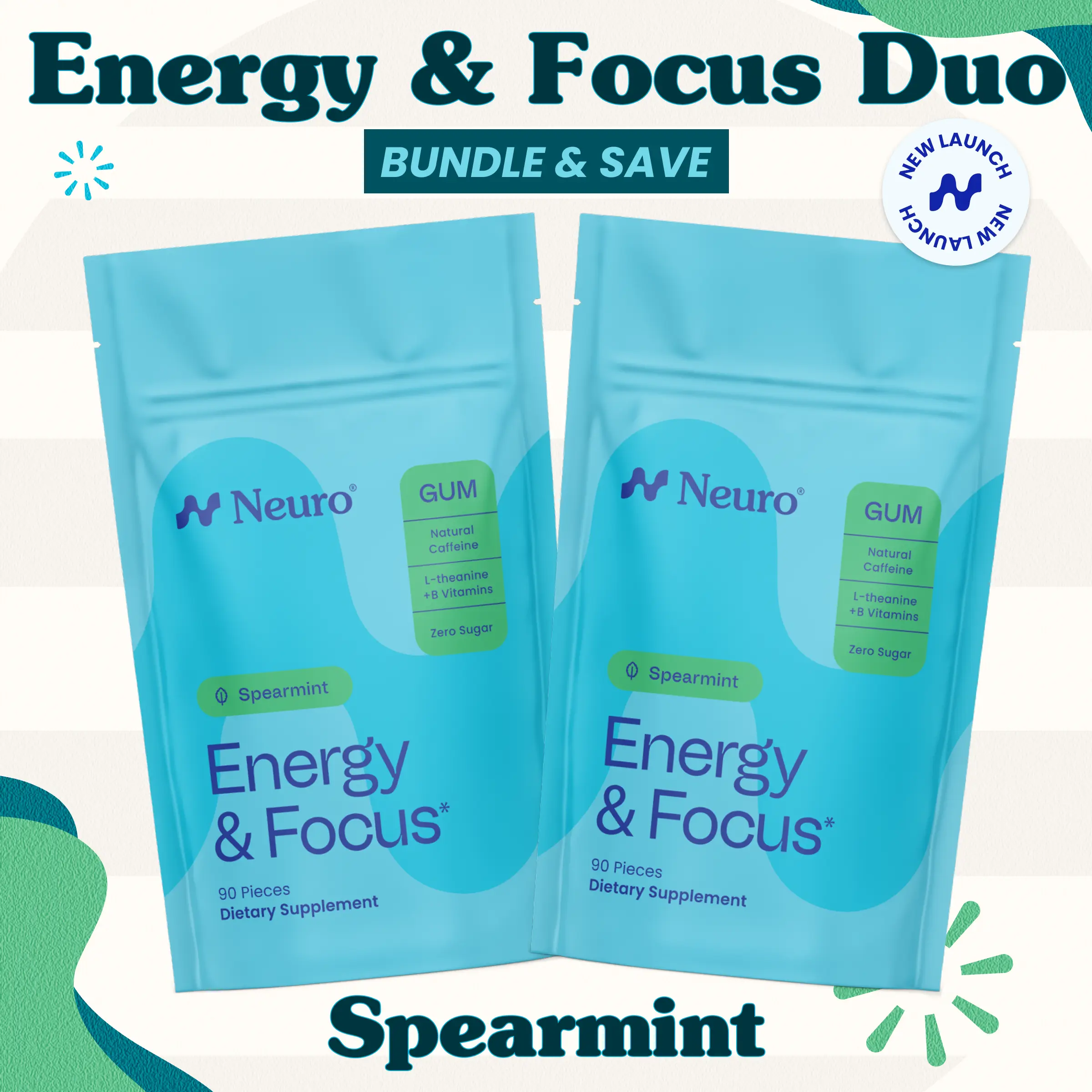Energy & Focus Duo - Caffeine Gum - Spearmint (2-Bulk Pouches) Energy & Focus Duo - Caffeine Gum - Spearmint (2-Bulk Pouches)