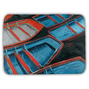 360 stand Rectangle Nautical Bathroom Rug, 17x24 in Small Blue & Red Canoes Design, Water Absorbent Red Bathroom Accessory, Decor for Room, Giftable Bath Mat, Soft, Non-Skid Bath Mats
