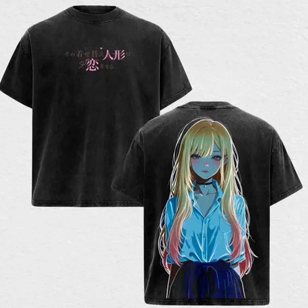 Marin Kitagawa My Dress Up Darling Vintage Wash Oversized T-Shirt Aesthetic Streetwear Anime Graphic Tee D8J