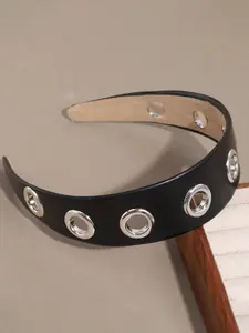 Women's Elegant PU Leather Wide Band Round Metal Stud Grommet Adjustable Headband, Rock Punk Style, Suitable for Daily Wear and Parties