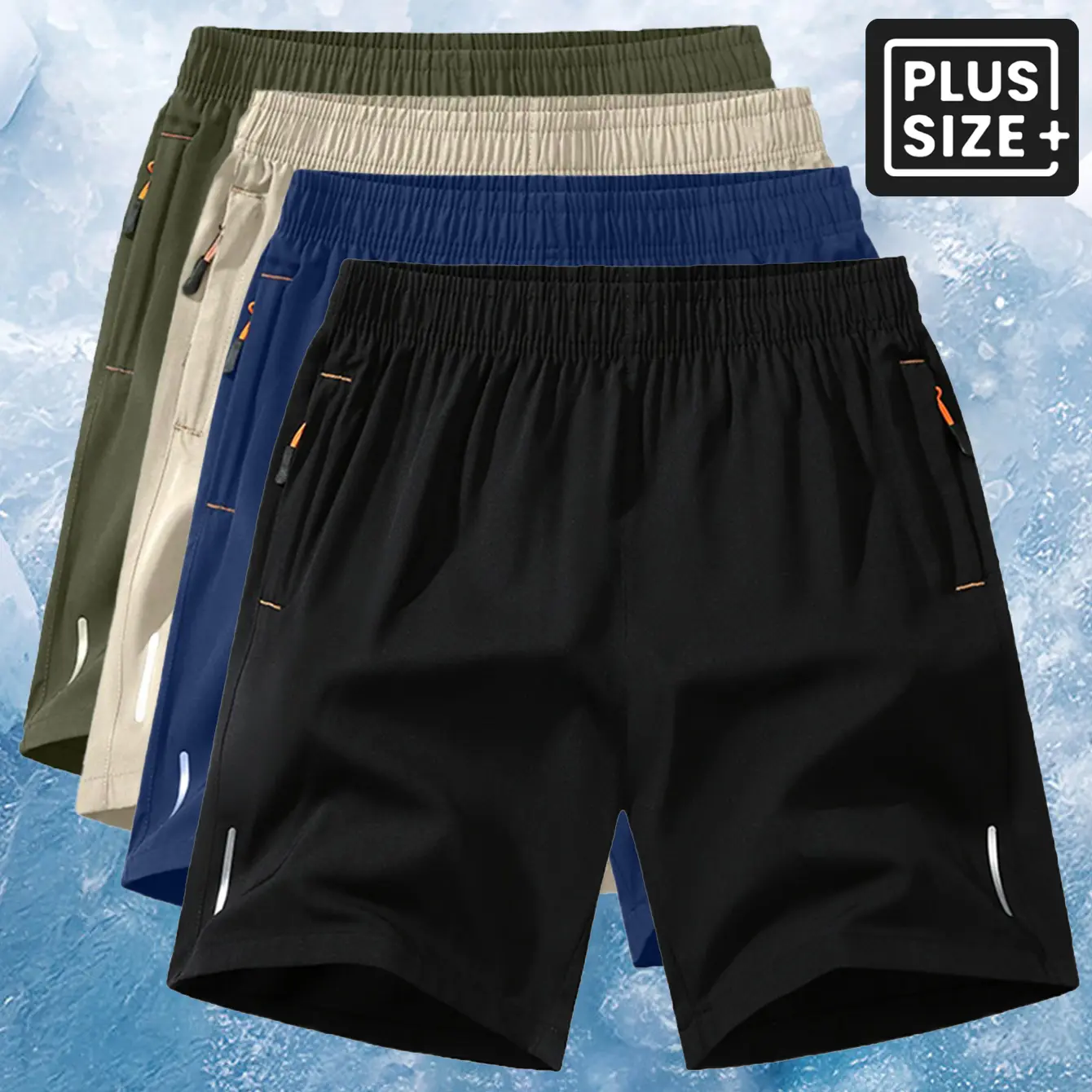 【PLUS SIZE】Men’s Summer Lightweight Shorts, Loose Fit Plus Size, Drawstring Tie, Zippered Pockets, Stylish Reflective Strip Design, Suitable for Sports and Everyday Wear
