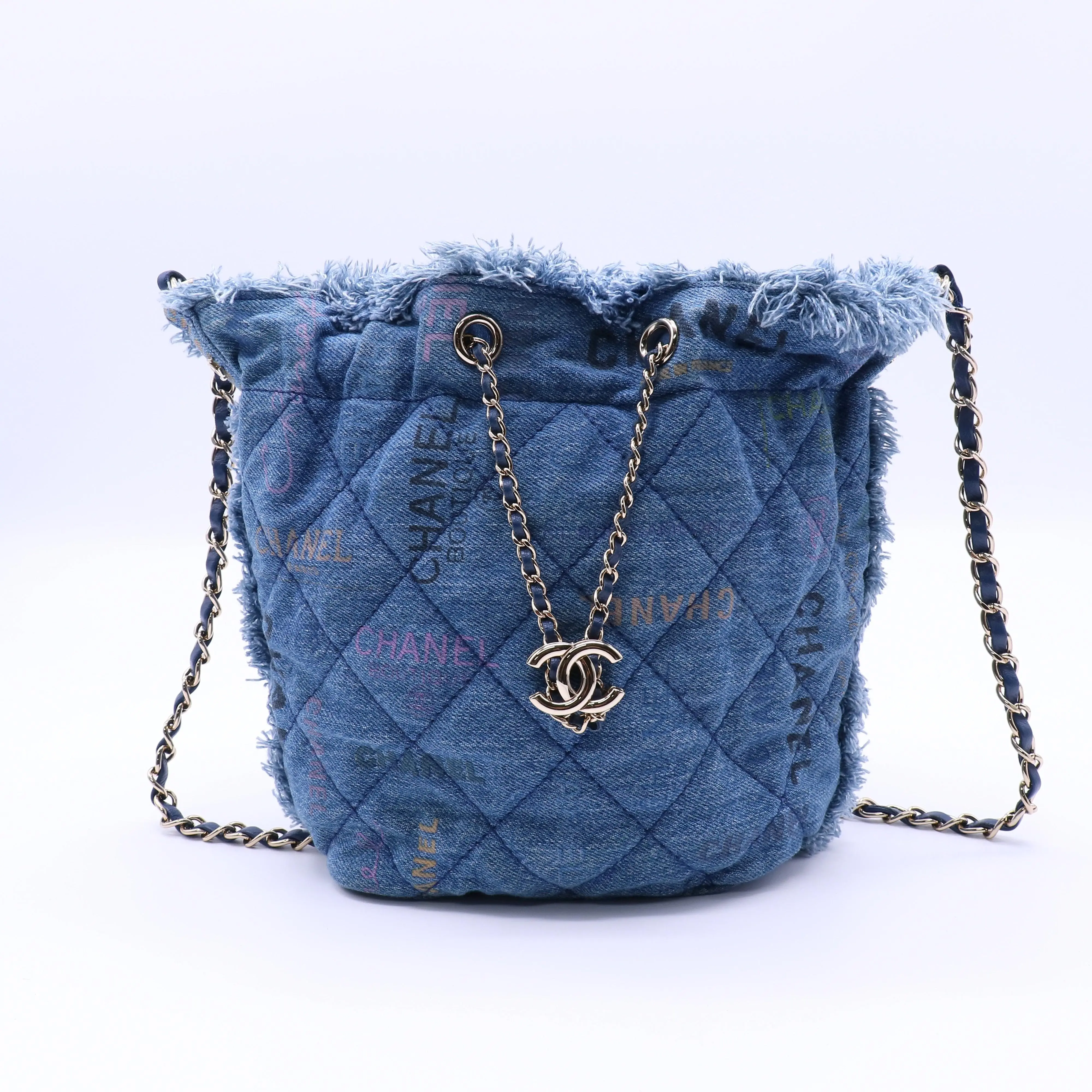 Pre-owned CHANEL Denim Shoulder Bags Logo Chain Bucket Bag B22059