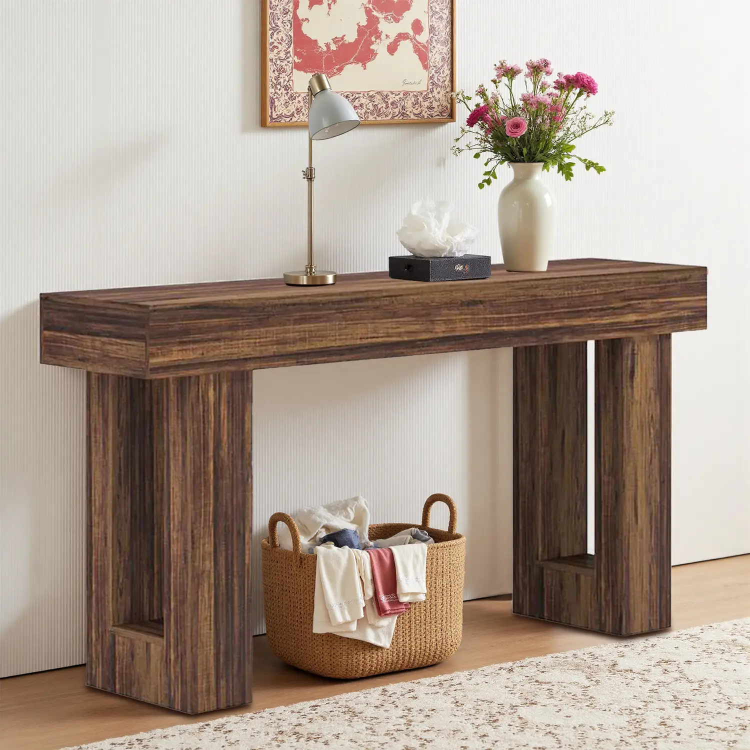 Spaco 63-Inch Long Console Table, Wooden Rectangular Sofa Table Behind The Couch, Farmhouse Entryway Table for Entrance, Hallway, Living Room