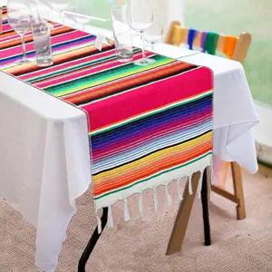 Mexican Table Runner 14 X 84 Inch Mexican Serape Table Runner for Mexican Party Wedding Decorations, Fringe Cotton Table Runner Asecinc