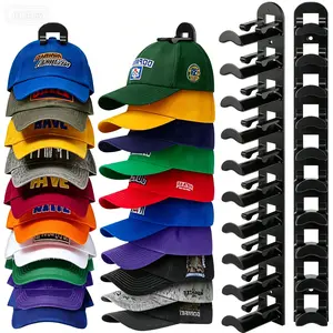 2 Pack Multi-layer Wall Mounted Hat Rack, Hat Hook & Cap Holder, Strong Adhesive & Nail Hanger for Baseball Caps, Decorative Hat Organizer for Closet Door Bedroom, Black, Ideal Storage Gift for Father's Day
