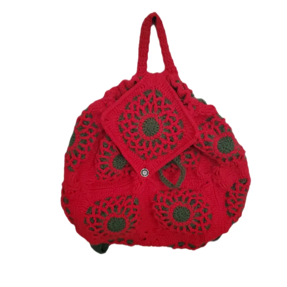 Kaye's Kreations Stained Glass Granny Sqaure Backpack Red and Green