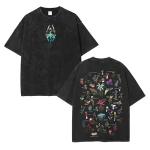 Retro Limited Skyrim Alchemy Ingredients T-Shirt – Elder Scrolls Unisex Oversized Acid Washed Lightweight Cotton Graphic Tees T-Shirt, Casual Menswear