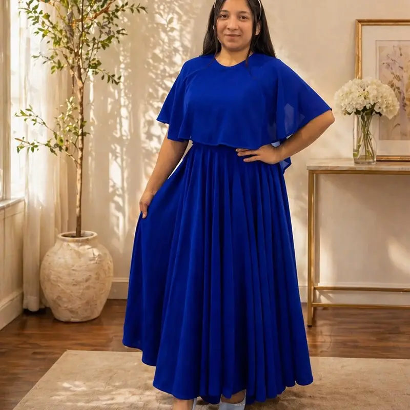 Elegant Dress with Flowing Cape Sleeves for Special Occasions - Perfect for Formal Gatherings & Celebratory Events - Versatile & Stylish Design - Casual