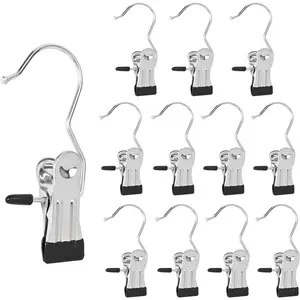 Boot Hanger Clips, 12-Pack Laundry Hanging Hooks Clothes Pins for Closet Organizer, Heavy Duty Hanger Clips for Pants, Socks, Towels, Hats, Boots, and Travel, Space-Saving Clothes Clips for Home Use