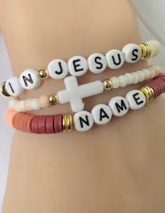 Jesus Name Bracelets, Heishi Bracelet Set, Fashion Costume Jewelry Accessory for Women,