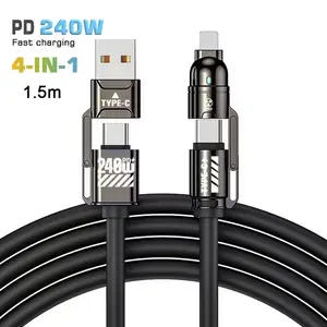 4-in-1 USB-C Cable PD 240W Fast Charging Data Sync USB-A Type-C Lightning Aluminum Compatible 1.5m Smartphone & Laptop computer data transfer