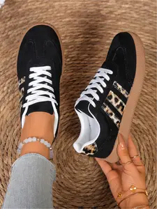 Unisex Light Gray Leopard Print German Trainer Shoes Retro Casual Style Gum Sole Daily Out/Commute - Low Top Sneakers, Casual Tennis Shoes, Retro All-Match Comfortable Breathable