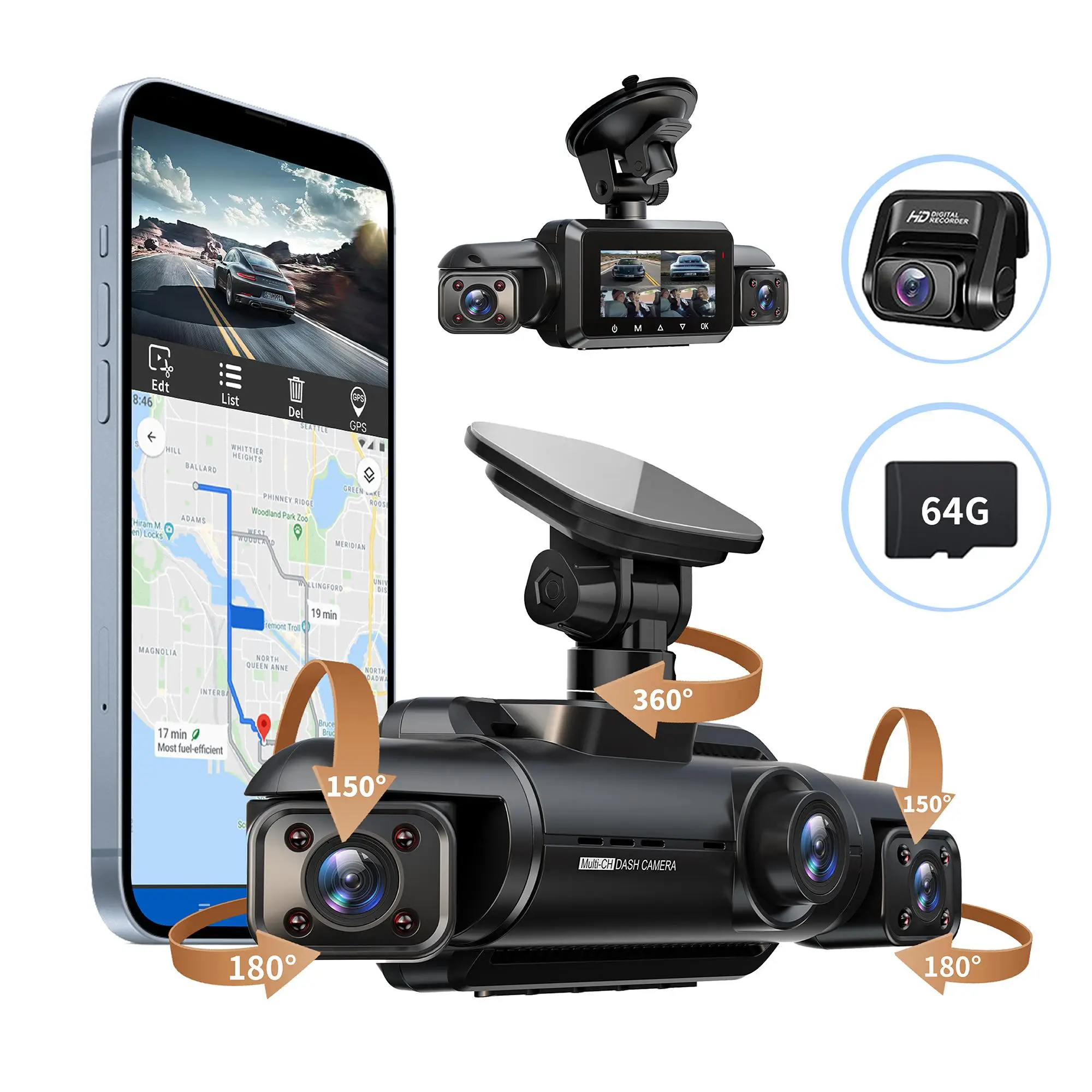 4-in-1 Car DVR, 360° Full HD 1080P Car DVR, Car Rear View Camera, Car Charger Version, Car Accessories, Summer Essentials