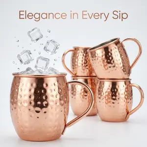 19.5oz Rust-Proof Copper Moscow Mule Mugs Set of 4, Rose Gold Stainless Steel Cocktail Cups with Hammered Texture, Shatter-Resistant Drinking Glasses for Beach Pool Party