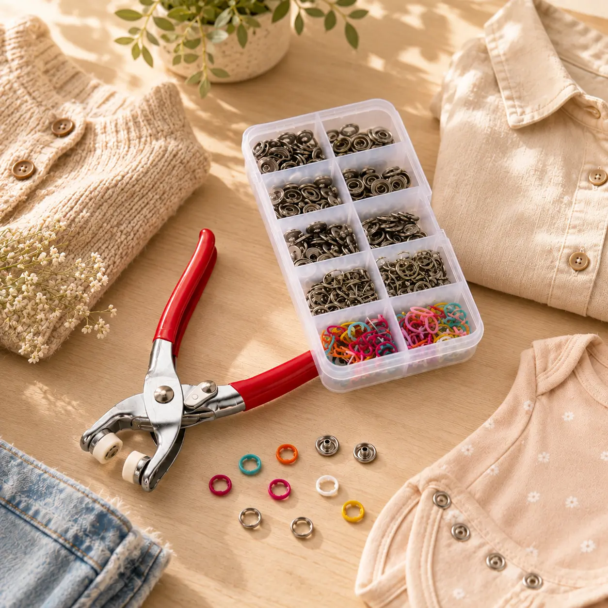 No-Sew Snap Fastener Pliers Press Tool Kit for Clothing Fix, Home Crafts - Quick Snap Repair for Clothes, Jeans, Jackets