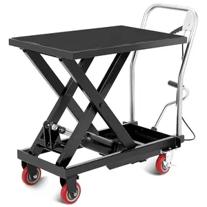 GARVEE Hydraulic Lift Table Cart, 500lbs Capacity 28.5" Lifting Height, Single Scissor Lift Table with 4 Wheels and Non-Slip Pad for Material Handling and Transportation, Black