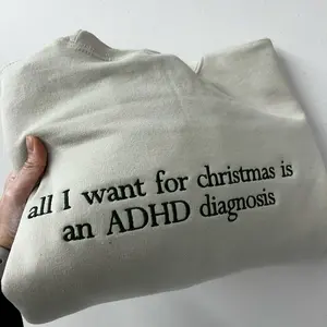 Embroidered ADHD sweatshirt christmas sweater unisex monochromatic netural viral trendy crewneck mental health awareness