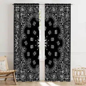 2pcs Paisley Pattern Retro Eye-Catching Rod Pocket Curtains, Trendy Half-Transparent Polyester Fiber Drapes, Window Drapes