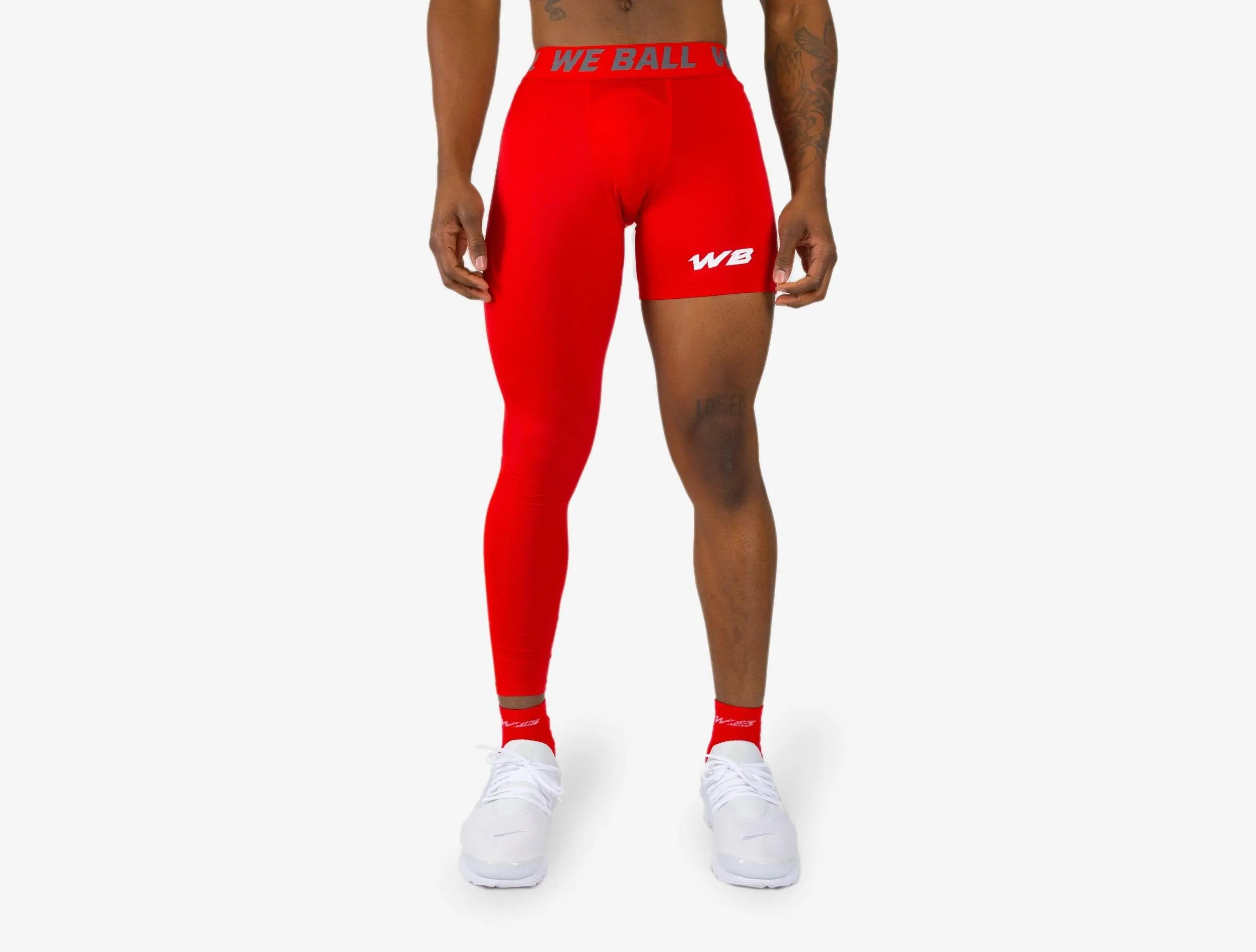 We Ball Sports Single, One Leg Compression Tights (Red) Spandex For Gym Shaping Leggings Athletic Stretchable Athletic Running Pants Breathable Sporty Bottoms