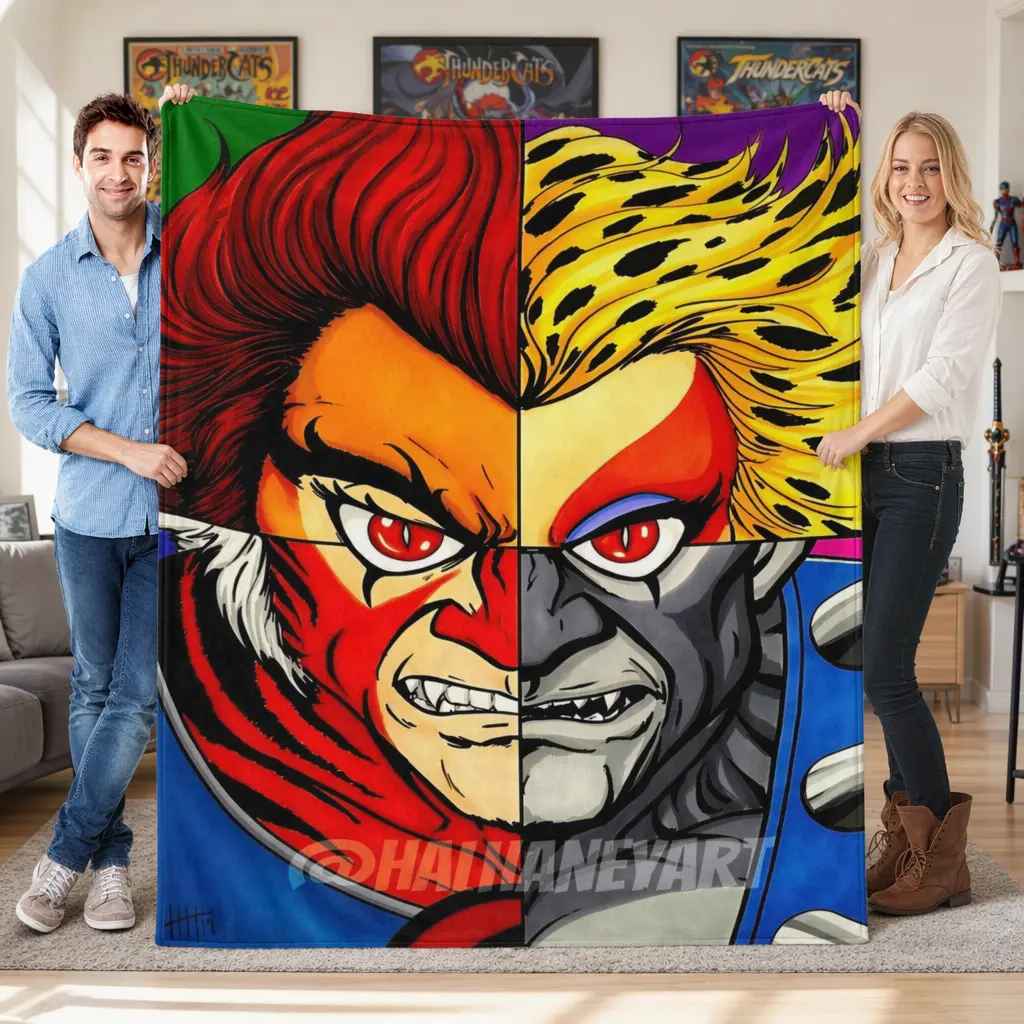 ThunderCats Heroes Flannel Throw Blanket Retro Cartoon Flannel Blanket Ultra Soft Cozy Plush Blanket for Couch Sofa Bed Vintage 80s Animation Fan Home Decor Birthday Christmas Thanksgiving Gift