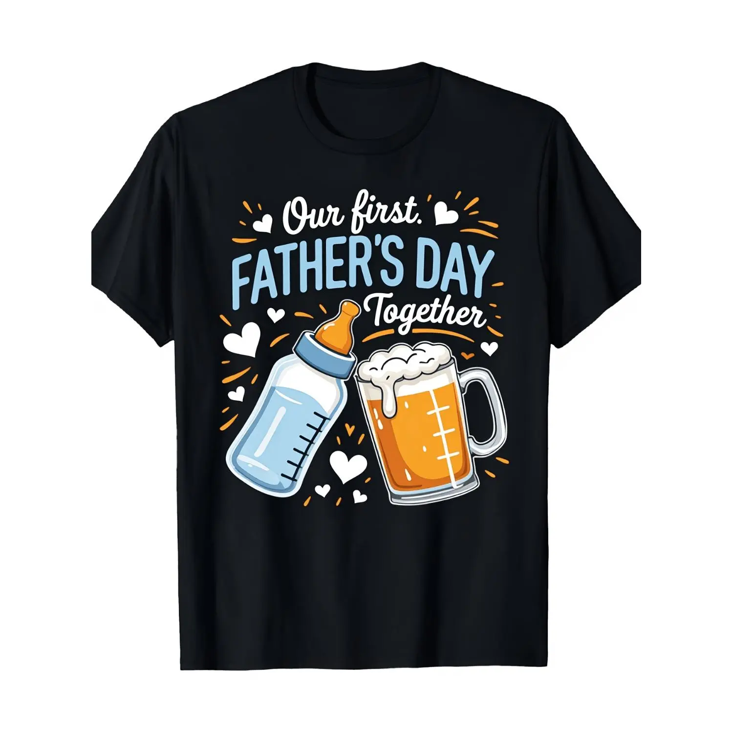 “Our First Father’s Day Together” printed T-shirt for new dads — 2026 trendy tee print, casual streetwear top, soft short-sleeve shirt for daily wear, parties, and going out